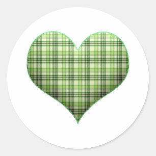Adesivo Redondo Coração puff retro xadrez verde St Patrick
