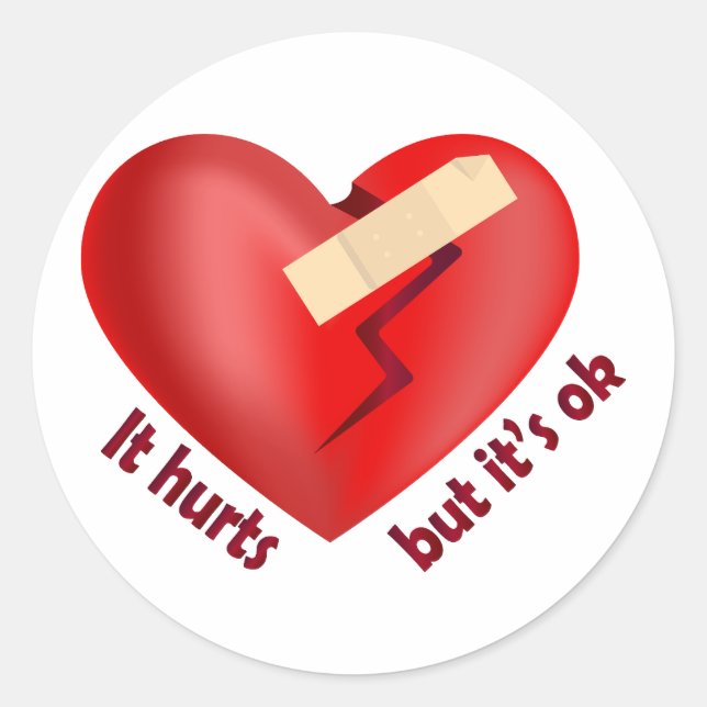 Adesivo Redondo Coração quebrado curado com correção e citação de  (Frente)