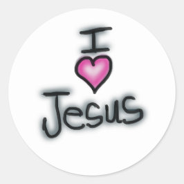 Adesivo Redondo Coração Rosa 'Eu Amo Jesus' Cristão