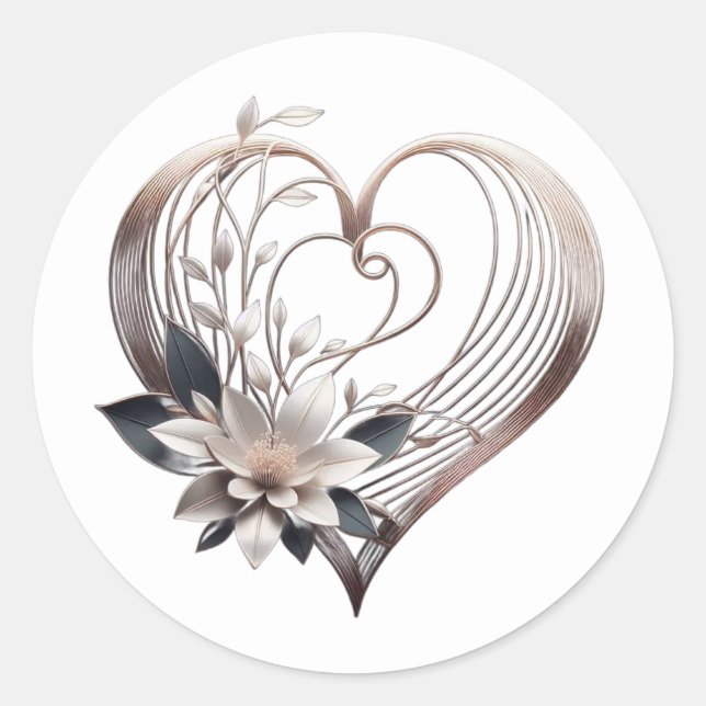 Adesivo Redondo Coração Rosa Moderno (Frente)