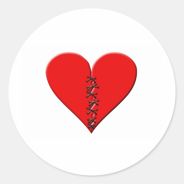 Adesivo Redondo Coração roto, remendado (Frente)