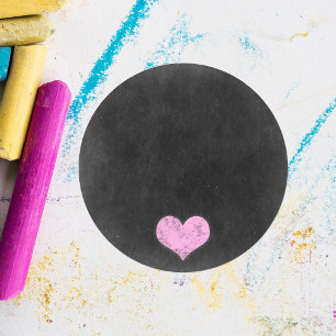 Adesivo Redondo Coração rústico do giz do rosa do chique do qua