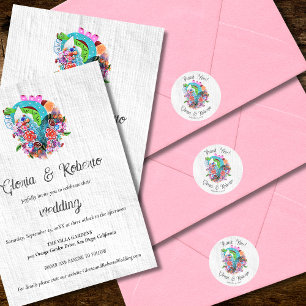 Adesivo Redondo Coração Rústico Floral Casamento Mexicano