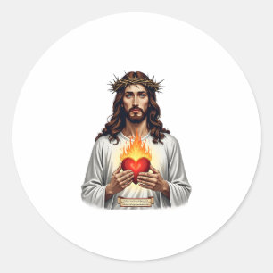 Adesivo Redondo Coração Sagrado de Jesus Camisa da Fé com Gravura 