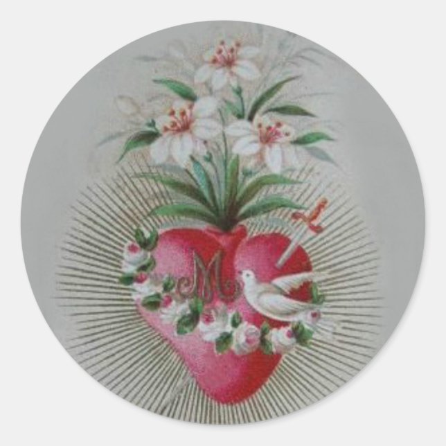 Adesivo Redondo Coração Sortudo Imaculado da Virgem Maria (Frente)