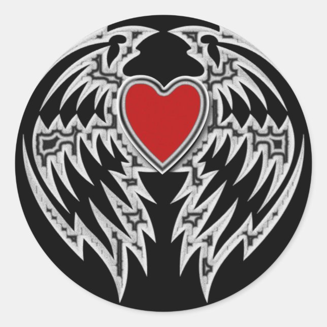 ADESIVO REDONDO CORAÇÃO TRIBAL E ASAS (Frente)