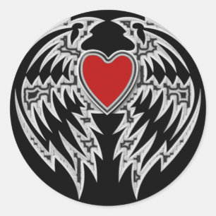 ADESIVO REDONDO CORAÇÃO TRIBAL E ASAS