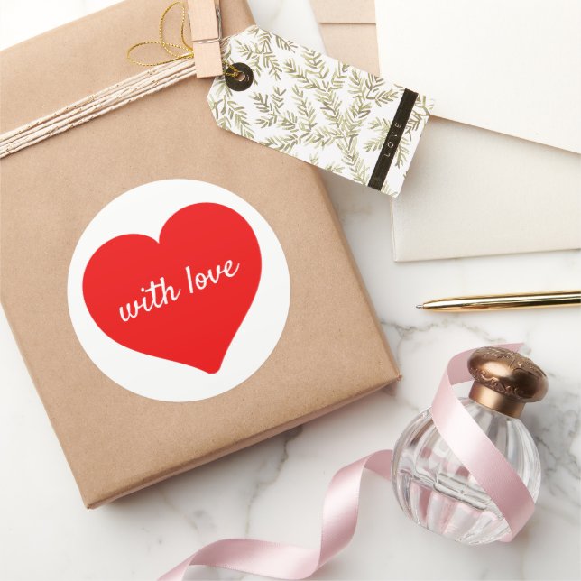 Adesivo Redondo Coração vermelha com amor (Presentear)