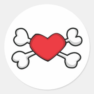 Adesivo Redondo coração vermelho Caveira e Crossbones