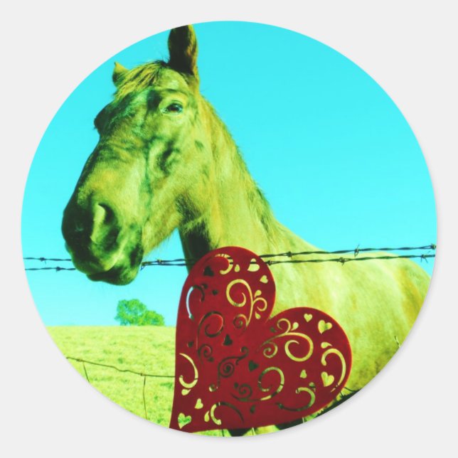 Adesivo Redondo Coração Vermelho e Cavalo (Frente)