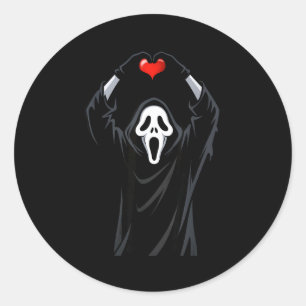 Adesivo Redondo Coração Vermelho Fantasma Mãos E Rosto Halloween D