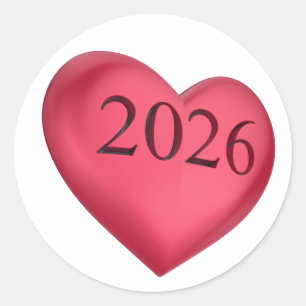Adesivo Redondo Coração vermelho gravado com 2026
