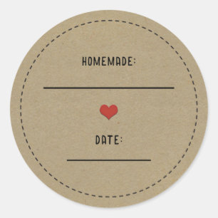 Adesivo Redondo Coração Vermelho Rustic Brown Kraft Homemade Canni