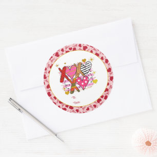 Adesivo Redondo Coração XOXO Bonito e Reprodutivo