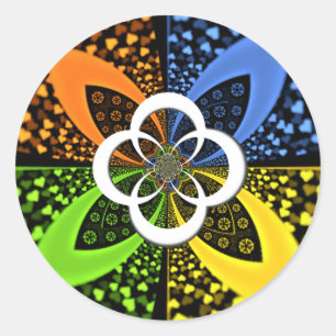 Adesivo Redondo Corações amarelo azul iridescentes