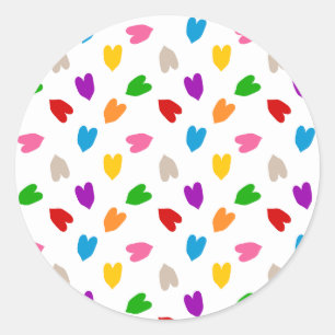 Adesivo Redondo Corações Coloridos De Amor Padrão Design Branco