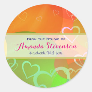 Adesivo Redondo Corações coloridos Handmade com amor