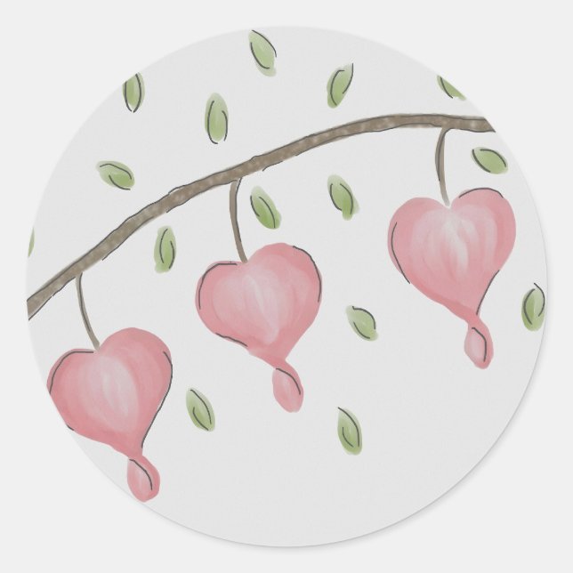 Adesivo Redondo Corações com Hemorragia Rosa (Frente)