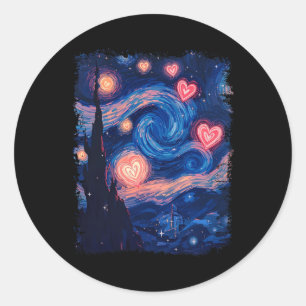 Adesivo Redondo Corações Combinando Noite Estrelada de Van Gogh no