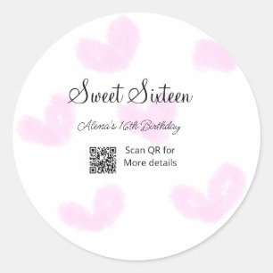 Adesivo Redondo Corações cor-de-água rosa QR Doce dezesseis anos