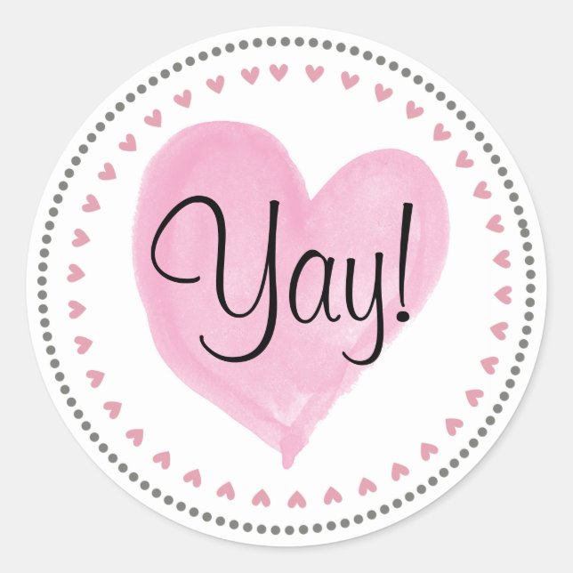 Adesivo Redondo Corações Cor-de-Rosa Mensagem Feliz (Frente)