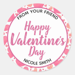 Adesivo Redondo Corações cor-de-rosa no dia do Namorados feliz de