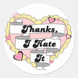 Adesivo Redondo Corações Corações Amarelos e Obrigados Rosa, Odeio