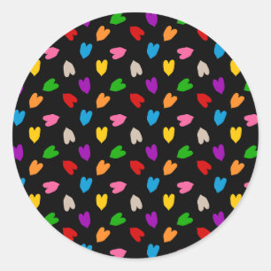 Adesivo Redondo Corações de Amor Colorido Design Preto