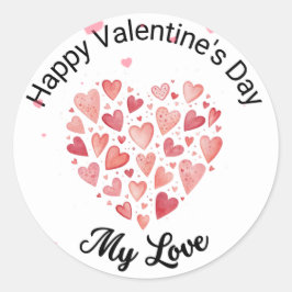 Adesivo Redondo Corações de Aquarela "Feliz Dia dos Namorados, Meu