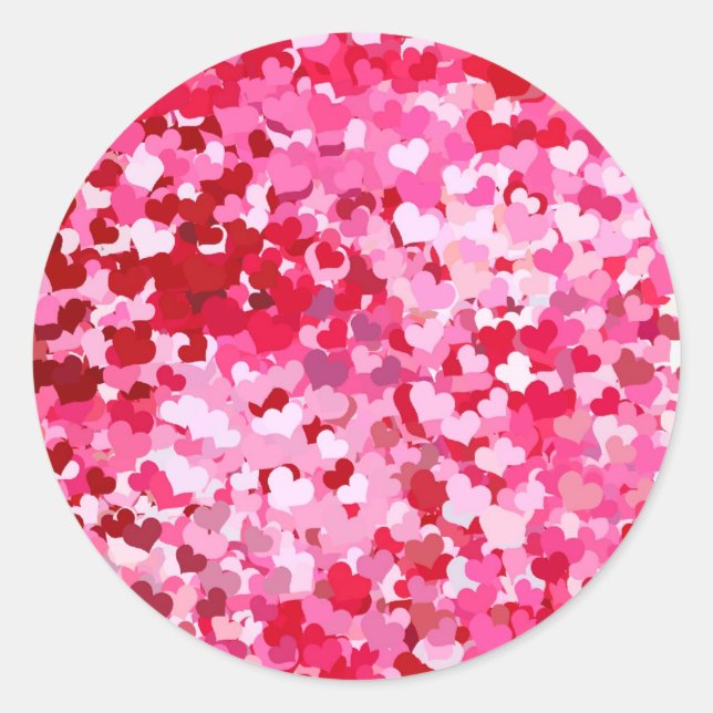 Adesivo Redondo Corações de Confetes Rosa (Frente)