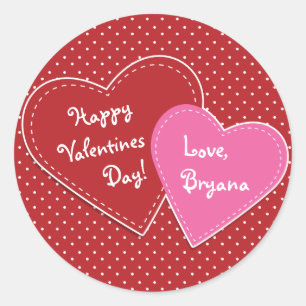 Adesivo Redondo Corações de São Valentim Rosa e Vermelho Festa Mod