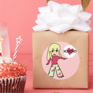 Adesivo Redondo Corações do Namorados Chibi