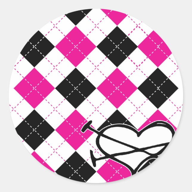 Adesivo Redondo Corações e Argyle (Frente)