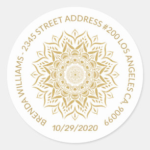 Adesivo Redondo Corações e espirais Dourados de mandala