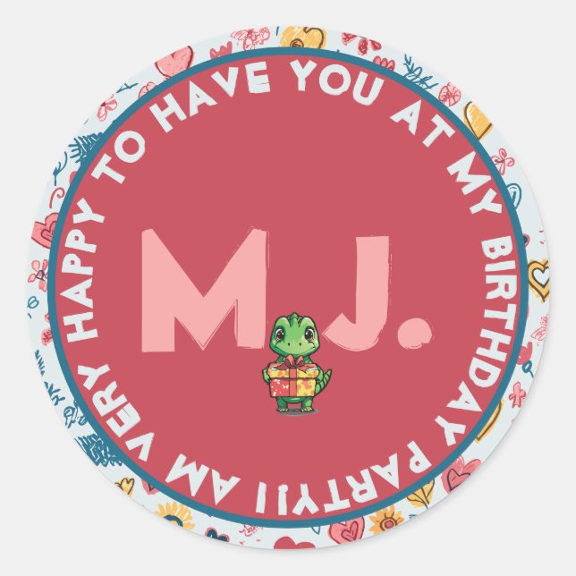 Adesivo Redondo Corações e Flores de Crayon Personalizáveis (Frente)