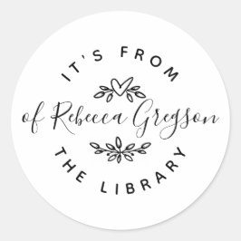 Adesivo Redondo Corações e Folhas desenhadas à mão 'Da Biblioteca