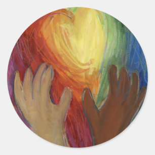 Adesivo Redondo Corações e Mãos Adoram Diversidade Arte Palitos