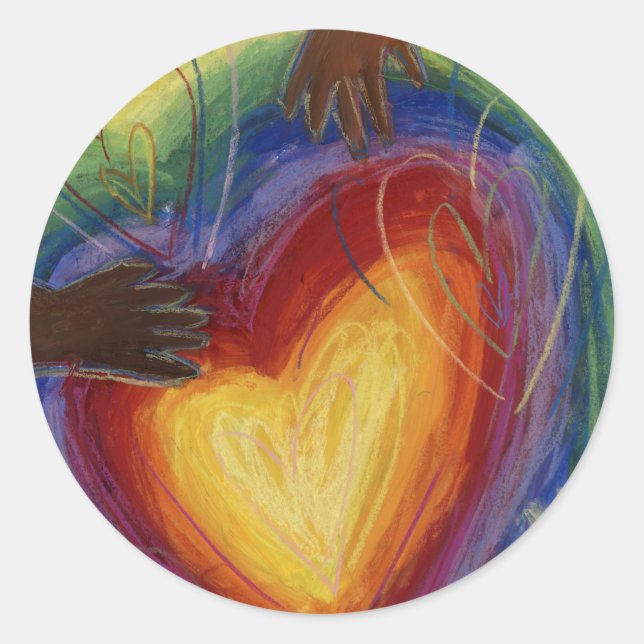 Adesivo Redondo Corações e Mãos Adoram Diversidade Arte Palitos De (Frente)