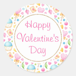 Adesivo Redondo Corações e Muffins Deliciosos Padrões de Namora