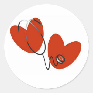 Adesivo Redondo Corações e t-shirt e presentes do estetoscópio