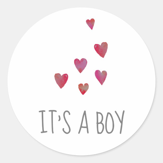 Adesivo Redondo Corações em Aquarela | Vermelho É Menino Chuvada d (Frente)