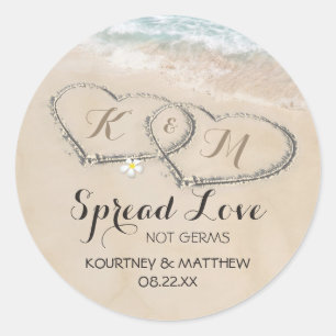 Adesivo Redondo Corações em Sand Hand Sanitizer Casamento Favor