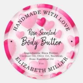 Adesivo Redondo Corações Feitos à Mão com Amor