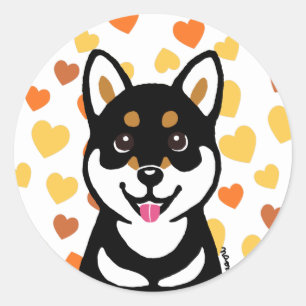 Adesivo Redondo Corações felizes Stikers do cão de Kuro Shiba I