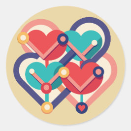 Adesivo Redondo Corações Interconectados