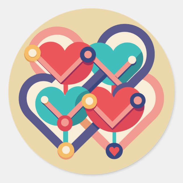 Adesivo Redondo Corações Interconectados (Frente)