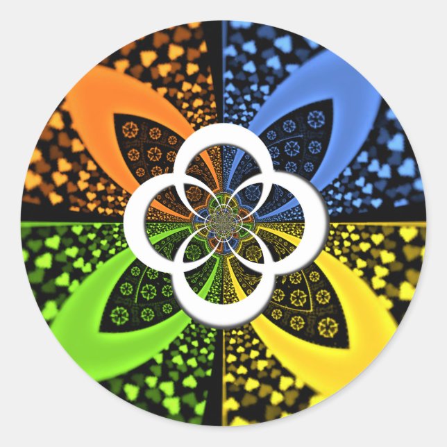 Adesivo Redondo Corações Iridescentes, Abstrato de Bolinhas (Frente)