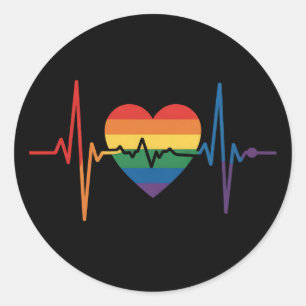 Adesivo Redondo Corações LGBTQ Bate no Gay do Orgulho Cardíaco Lés