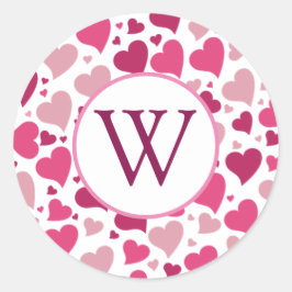 Adesivo Redondo Corações no Vinheta Redondo de Monograma