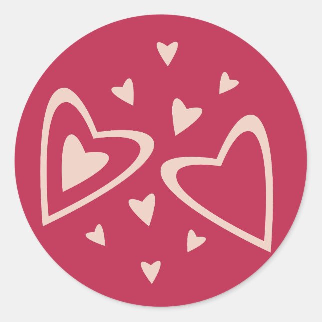 Adesivo Redondo Corações Nucleares - vermelho magenta - imagem.    (Frente)